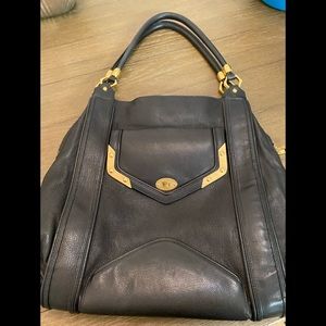 Used Zac Posen - Black Leather & Gold Accent Tote